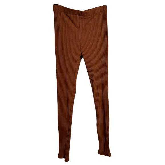 Fashion Nova 2 Piece Long Poet Sleeves Ribbed Brown Crop Top and Pants - Picture 9 of 15